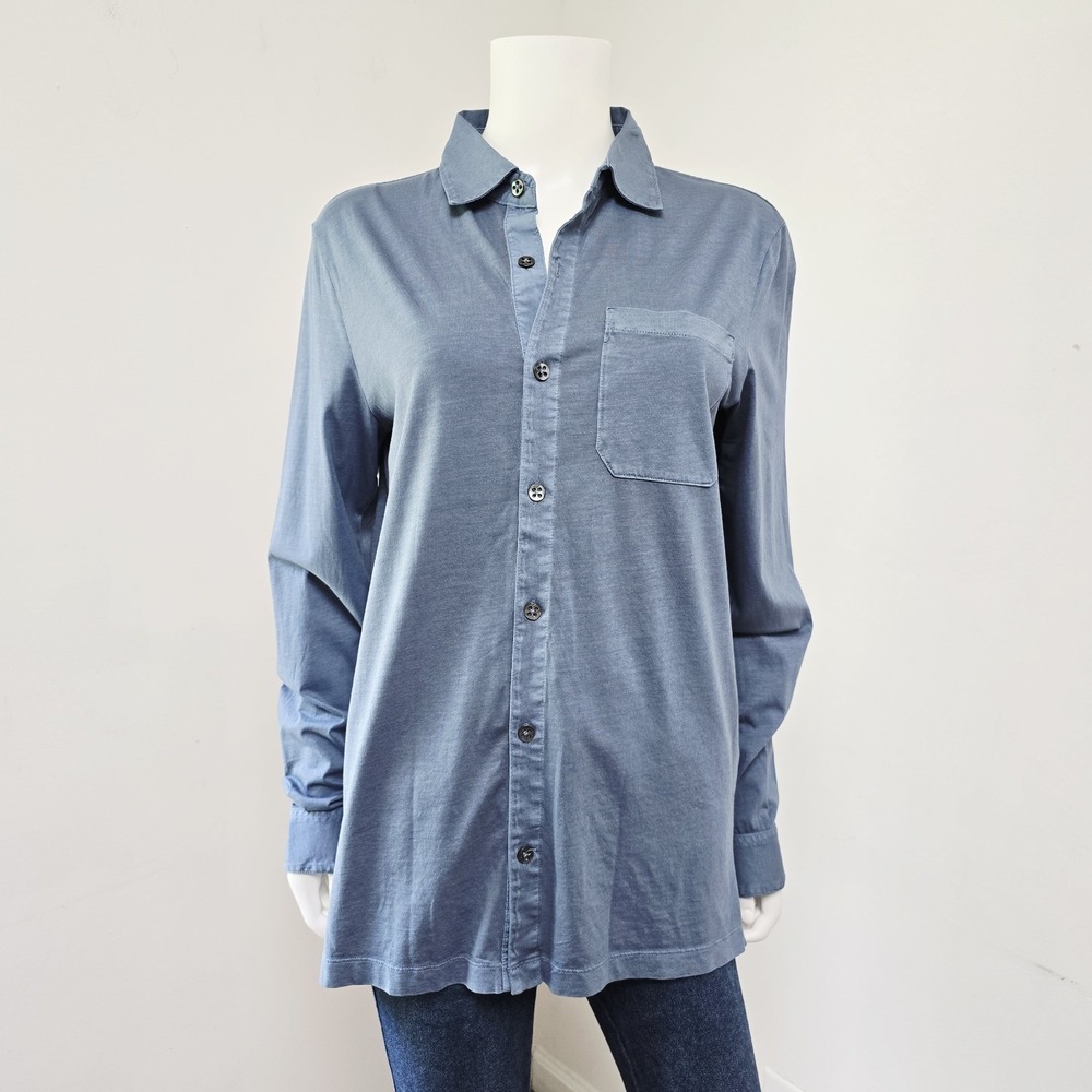 Mododoc Shirt Small Womens Knit Pocket Top Button Up Long Sleeve Blue Sundance